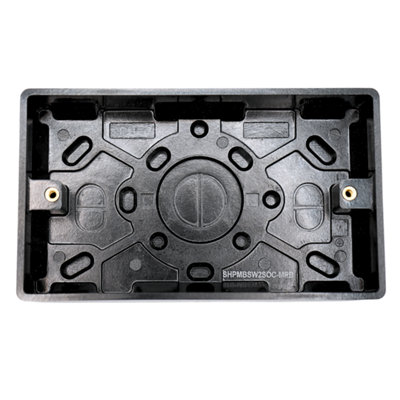 SHP COMPACT 3mm Thin Plate Ultra Matt Black Metal 13A 2 Gang Socket and 25mm Plastic Surface Mount Pattress Box