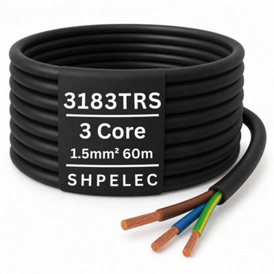 SHPELEC 3183TRS 1.5mm 3 Core Black Rubber Flex Cable, 60m - H05RR-F 1 ...
