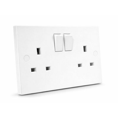SHPELEC 5 Pack White Square Edge 13A 2 Gang Switched Sockets - Double ...
