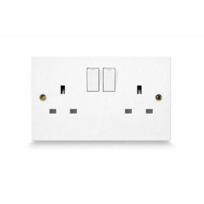 SHPELEC 5 Pack White Square Edge 13A 2 Gang Switched Sockets - Double ...