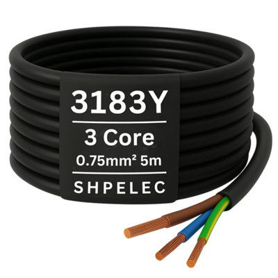 SHPELEC FLEXIBLE Black Cable 3183Y 0.75mm BASEC Approved Black PVC LED Lighting Cable 5m