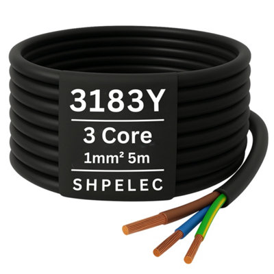 SHPELEC FLEXIBLE Black Cable 3183Y 1.0mm BASEC Approved Black PVC LED Lighting Cable 5m