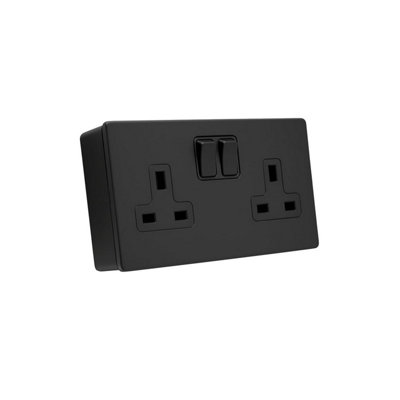 SHPELEC Matt Black Screwless 2 Gang 13A Double Switched Socket with ...
