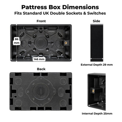 SHPELEC Matt Black Screwless 2 Gang 13A Double Switched Socket with ...
