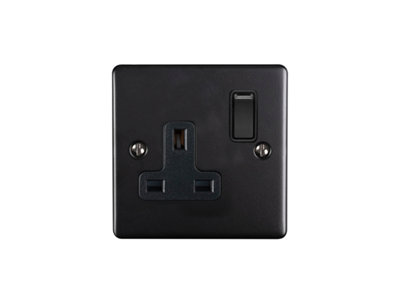 SHPELEC Premium Round Edge Matt Black 1 Gang 13A DP Switched Socket