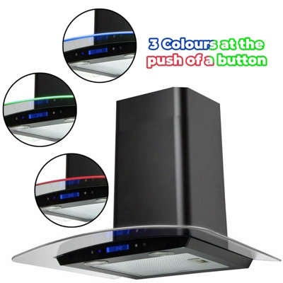 SIA 60cm Black Touch Control LED Edge Lit Curved Glass Cooker Hood ...