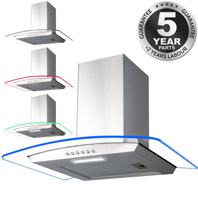 SIA 70cm 3 Colour LED Curved Glass Cooker Hood Extractor Fan in ...