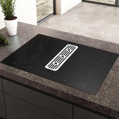 SIA 80cm Black Induction Hob With Built In Downdraft Extractor Fan