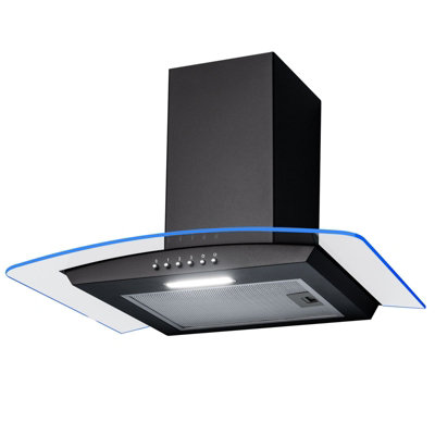 SIA CPLE60BL 60cm Black 3 Colour Edge Lit Curved Glass Cooker Hood ...