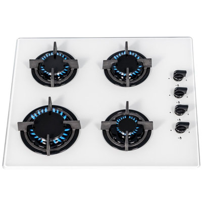 SIA GHG602WH 60cm White 4 Burner Gas On Glass Hob With Cast Iron Pan Stands DIY at B&Q
