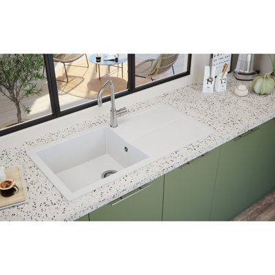 SIA NALI10XLWH 1.0 XL Bowl White Concrete Inset Kitchen Sink