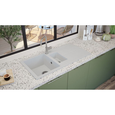 SIA NALI15WH 1.5 Bowl White Composite Reversible Inset Sink