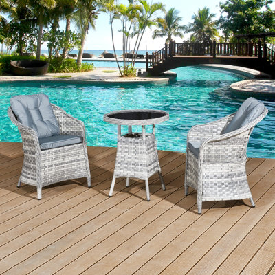 Sicilia Rattan 2 Seat Bistro Set in Dove Grey with Black Glass DIY at B Q
