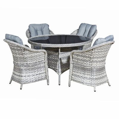 Sicilia Rattan 4 Seat Dining Set in Dove Grey with Black Glass