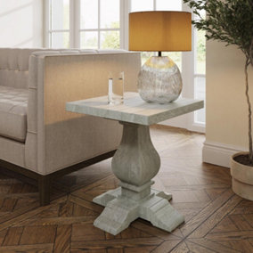 Side Lamp Table Solid Reclaimed Pine Limewash Finish Farmhouse Design