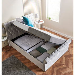 Side Lift Velvet Ottoman Bed Double Storage Bed With Pocket Sprung  Mattress