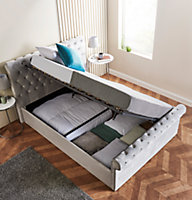 Side Lift Velvet Ottoman Bed Frame Small Double Storage Bed With Pocket Sprung  Mattress