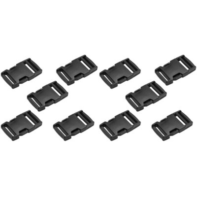 Side Release Buckles Clips for 25 mm / 1 inch Webbing Strap, Squeeze Fasteners, Black Delrin Plastic (Pack of 10)