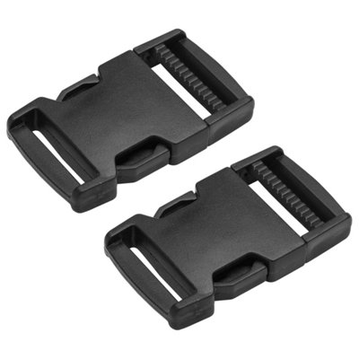 Side Release Buckles Clips for 38 mm / 1.5 inch Webbing Strap, Squeeze Fasteners, Black Delrin Plastic (Pack of 2)