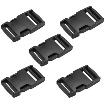 Side Release Buckles Clips for 38 mm / 1.5 inch Webbing Strap, Squeeze Fasteners, Black Delrin Plastic (Pack of 5)