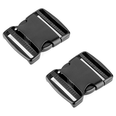 Side Release Buckles Clips for 50 mm / 2 inch Webbing Strap, Squeeze Fasteners, Black Delrin Plastic (Pack of 2)