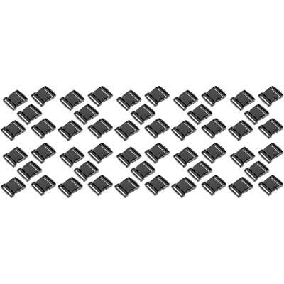 Side Release Buckles Clips for 50 mm / 2 inch Webbing Strap, Squeeze Fasteners, Black Delrin Plastic (Pack of 50)