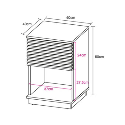 Side Table 1 Drawer and 1 Open Shelf Walnut Effect Slatted Design Dark Wood Colour