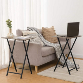 Side Table 2 Set, Folding Tray Table, TV Trays, Industrial Snack Tables for Eating at Couch, End Table for Small Space,