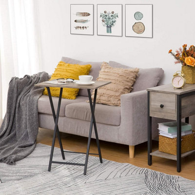 Side Table 2 Set, Folding Tray Table, TV Trays, Industrial Snack Tables for Eating at Couch, End Table for Small Space,
