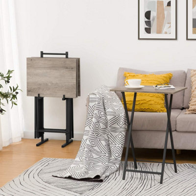 Side Table 2 Set, Folding Tray Table, TV Trays, Industrial Snack Tables for Eating at Couch, End Table for Small Space,