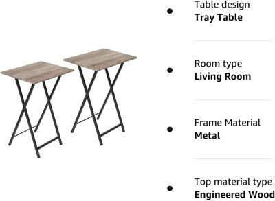 Side Table 2 Set, Folding Tray Table, TV Trays, Industrial Snack Tables for Eating at Couch, End Table for Small Space,