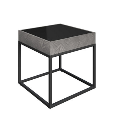 Side Table Axis Black MDF Wood Effect 8mm Tempered Glass Top Living Room Desk