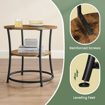 Side Table, End Table with 2 Shelves, Small Round Table for Living Room ...
