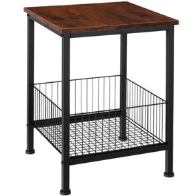 Side table Grimsby - 40x40x55.5cm with integrated storage basket - Side table storage table - Industrial wood dark rustic