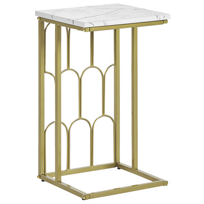 Side Table Marble Effect White with Gold PANDALE
