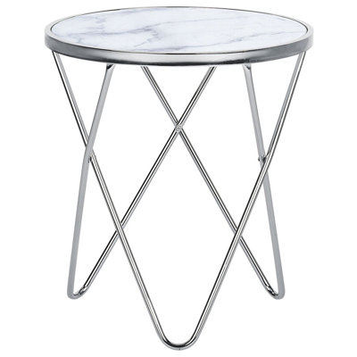 Side Table MERIDIAN Tempered Glass Marble/ Silver