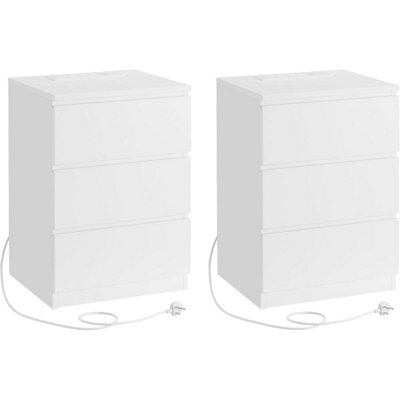 Side Table Pair, Modern Charging Units with Multiple Drawers, Cloud White