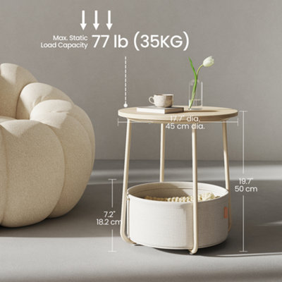 Side Table, Round End Table with Fabric Basket, for Living Room Bedroom ...