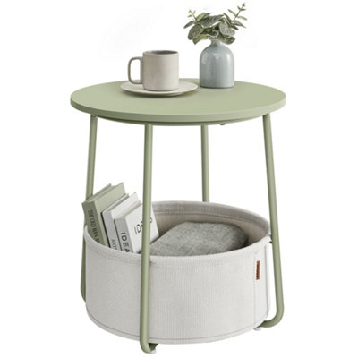 Side Table, Round End Table with Fabric Basket, Spacious, for Living ...