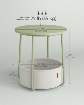 Side Table, Round End Table with Fabric Basket, Spacious, for Living ...