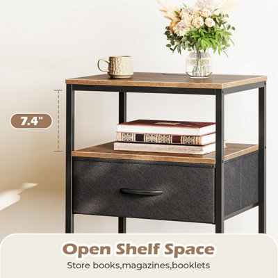 Side Table with Charging Station, Narrow Bedside Table with 2 Sockets ...