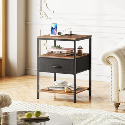 Side Table with Charging Station, Narrow Bedside Table with 2 Sockets ...