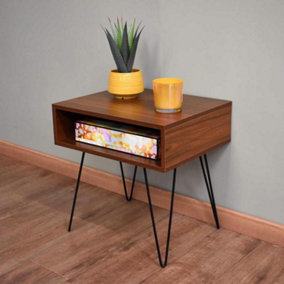 Side table with shelf on hairpin legs
