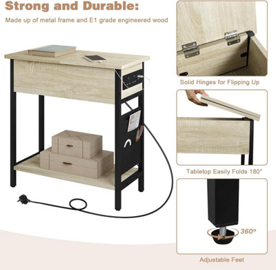 Side Table with Socket, Coffee Table, Sofa End Table with Charging