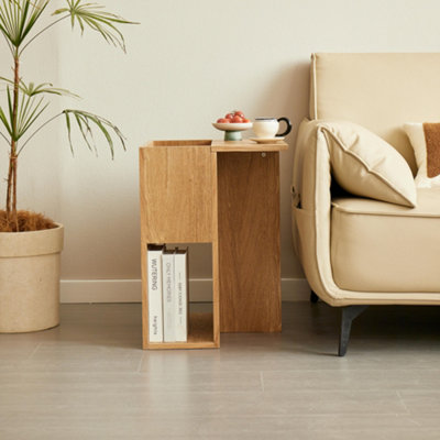 Side Table With Storage in Solid Wood Brown Modern Design Style Living Room