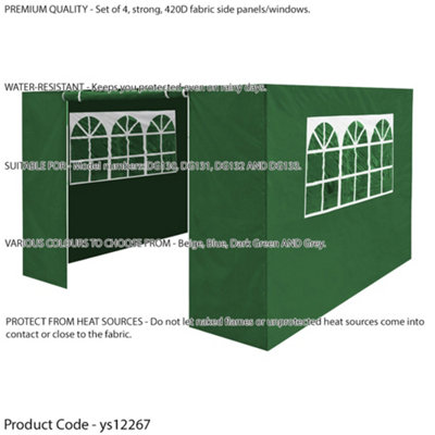 Side Walls Door & Windows for 3x3m Pop-Up Gazebo - GREEN - Garden Party Tent