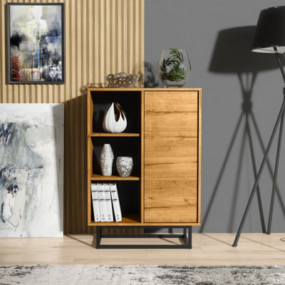 Sideboard 100cm Loft Oak with Black Metal Legs - Creative Furniture