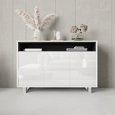 Sideboard 130cm TV Unit Cabinet Cupboard TV Stand Living Room High Gloss Doors - White