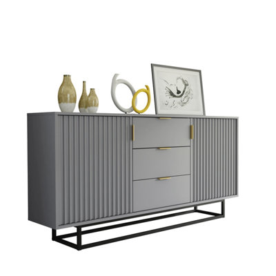 Sideboard 140cm Loft Retro Milled Fronts TV Unit Dark Grey DIY