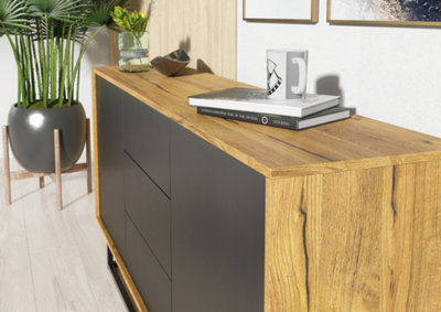 Sideboard 140cm Loft Retro Vintage Oak Black Contemporary TV